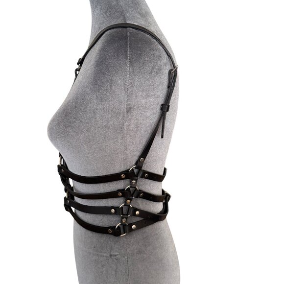 Zana Bayne Black Leather Harness Waist Belt With Adjustable Straps - Picture 3 of 6